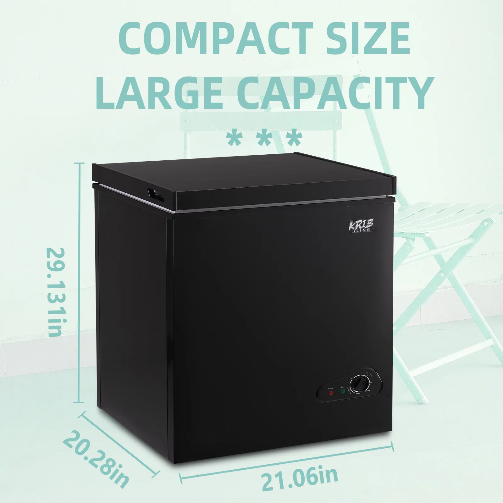 Krib Bling 5.0 Cu.ft Compact Chest Freezer with Removable Basket, Top Door Open Freestanding Deep Freezer with 7 Gears Temperature Adjustment, Ideal for Home, Kitchen & Basement, Black