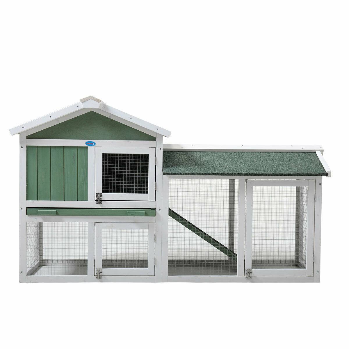 coziwow 2 Story Outdoor Wooden Chicken Coop Rabbit Hutch House Small Pet Poultry Cage-Gray u0026 White
