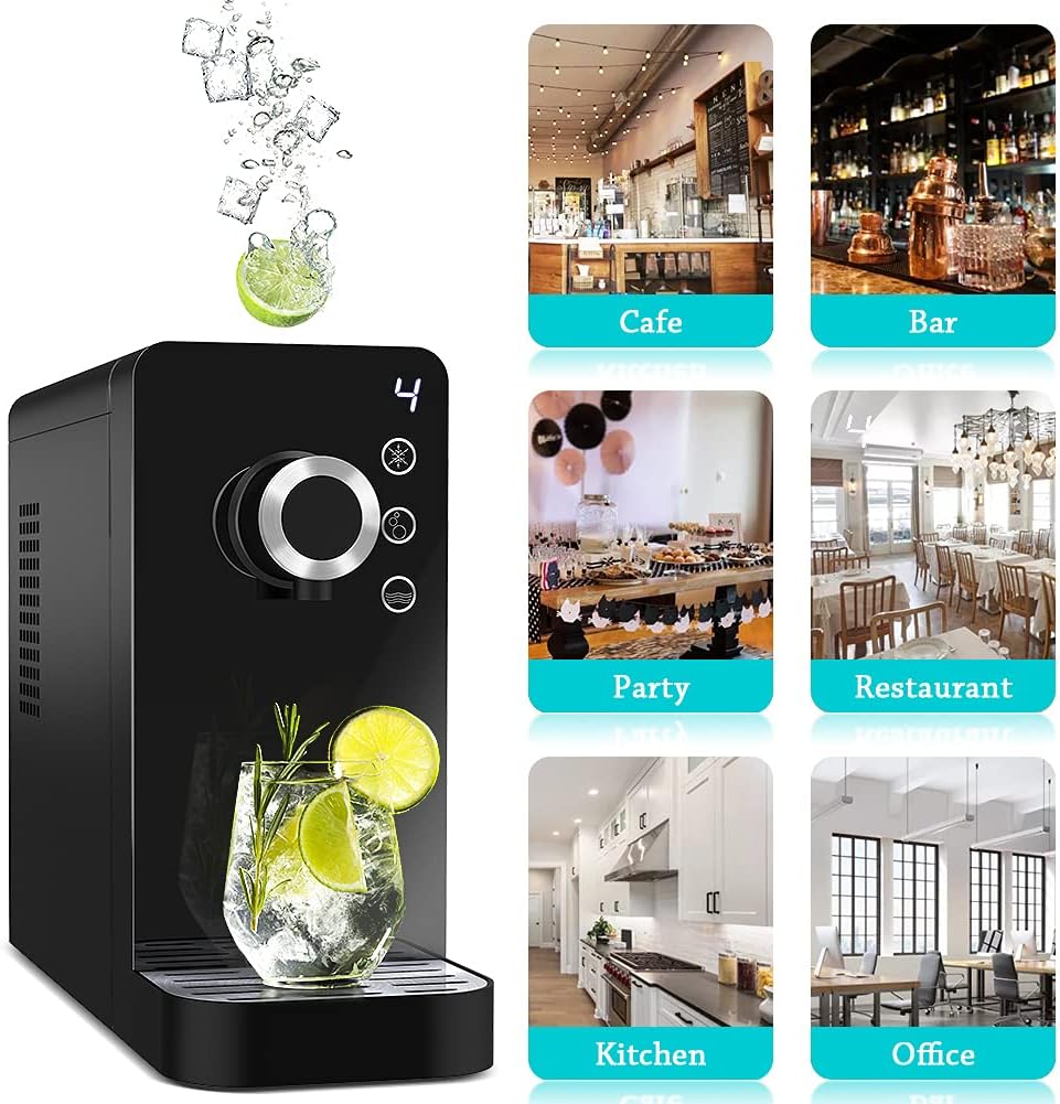 Commercial Sparkling Water Maker- Soda Maker Fizzy Drink Machine Carbonator for Home, Countertop Ice Water Cooler Dispenser and Room Temperature Water Without CO2 Cylinder Black