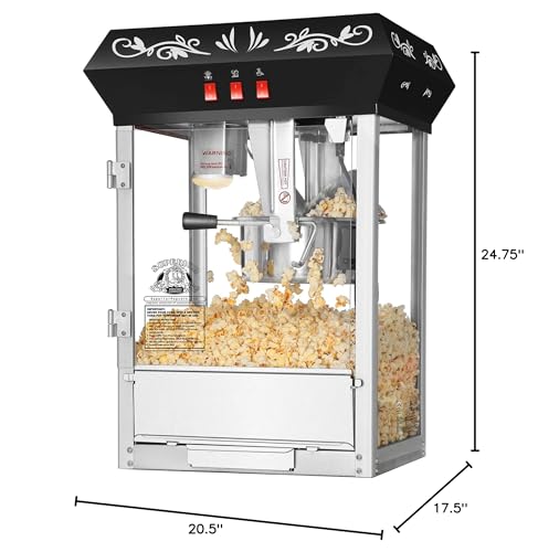 Superior Popcorn Old Time Countertop Style Popcorn Machine with 8oz Stainless Steel Kettle, Black