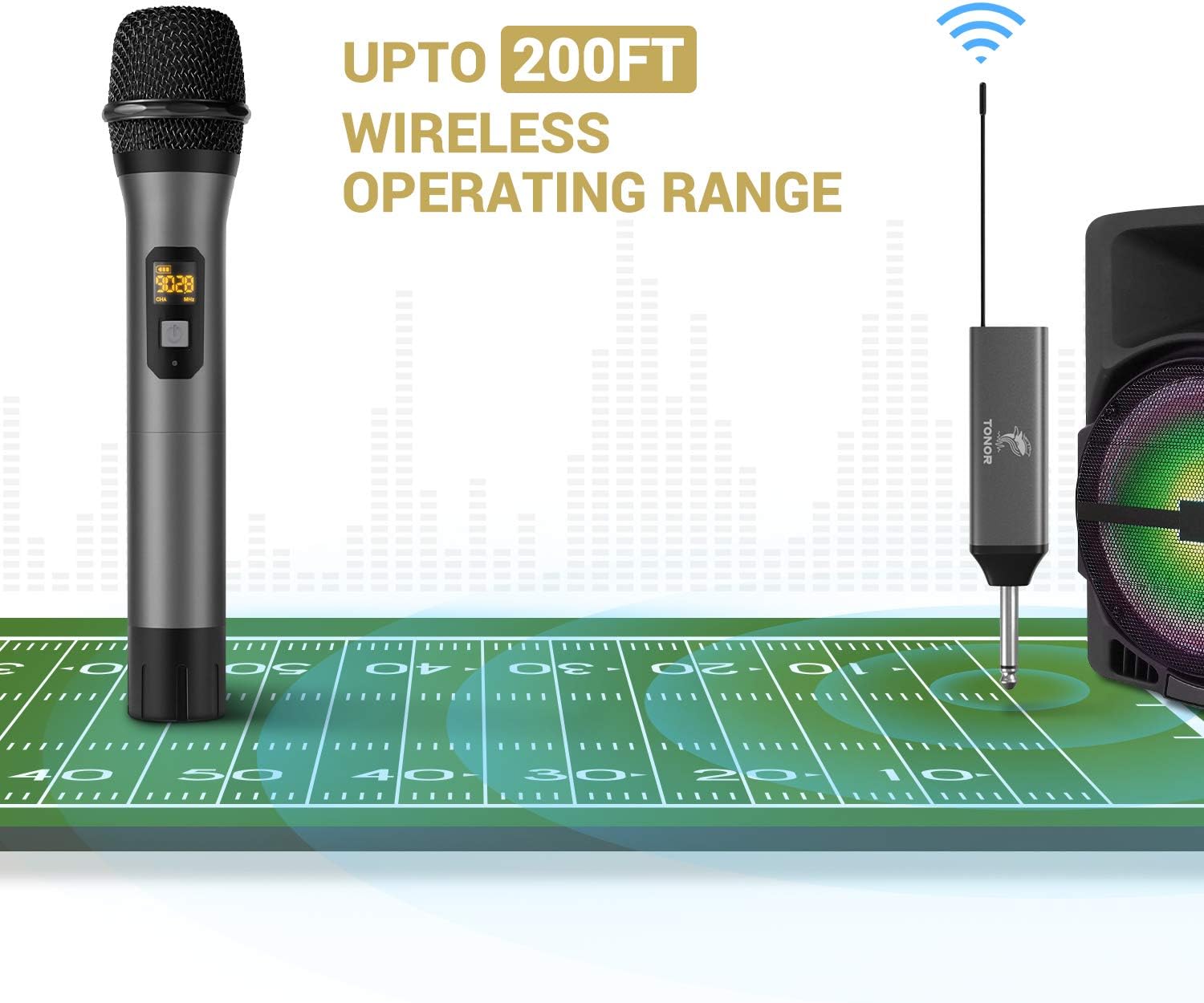 Wireless Microphone, TONOR UHF Dual Cordless Metal Dynamic Mic System with Rechargeable Receiver, for Karaoke Singing, Wedding, DJ, Party, Speech, Church, Class Use, 200ft (TW-630) Pack of 2