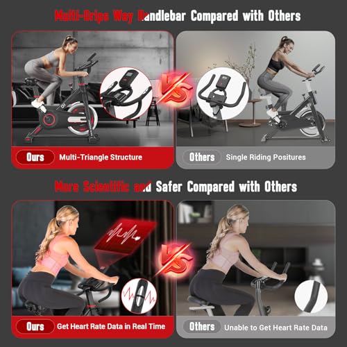 Exercise Bike, CHAOKE Stationary Bikes for Home with 330lbs Weight Capacity, Indoor Cycling Bike with Comfortable Seat Cushion, Silent Belt Drive, LCD Monitor for Home Gym Cardio Workout Training