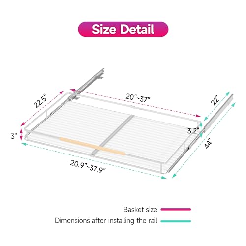 Pull Out Cabinet Organizer, Expandable(20.9"~37.9") Cabinet Drawers Slide Out, Adjustable Width Roll 0ut Shelf Cabinet Organizer for Kitchen Base Cabinet Organization (X-Large, 2Pack)