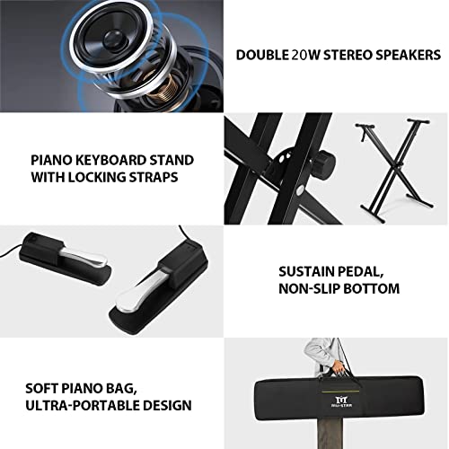 MUSTAR Digital Piano 88 Key Weighted Keyboard Hammer Action, MDP-1300 Weighted Keyboard Piano with Stand, Full Size Electric Piano Keyboard with for Beginners, Portable Case, Sustain Pedal, White