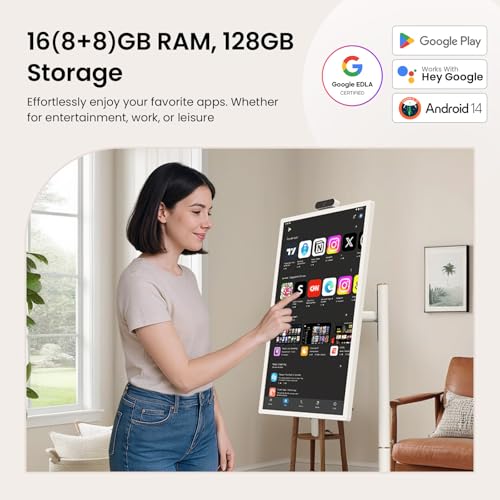 ApoloSign 32'' UHD 4K Smart Portable TV 2nd Gen, 16(8+8) GB RAM+256GB, Android 14, EDLA-Certified, Portable Touch Screen Monitor, Built-in 9300mAh Battery, Full Swivel Rotation, Voice Remote Control