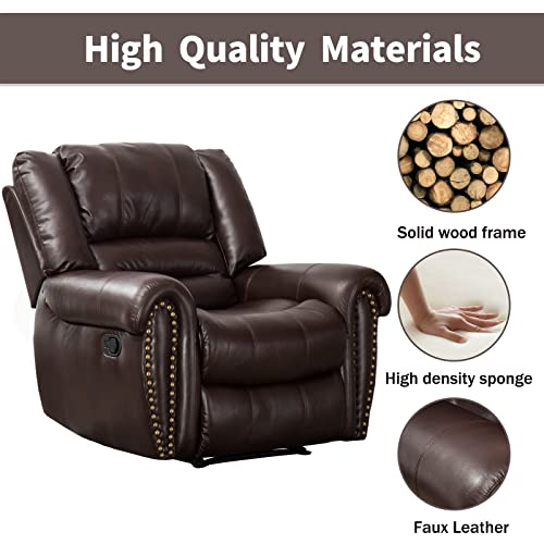 CANMOV Leather Recliner Chair Set of 2, Classic and Traditional Manual Recliner Chair with Comfortable Arms and Back,Manual Single Recliner Sofa for Living Room, Nut Brown