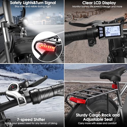 Electric Bike for Adults, Peak 1000W Ebike, 25MPH 60Miles Electric Mountain Bike, 26" Fat Tire Adult Electric Bicycle with 48V 13AH Battery, Rear Rack, 7 Speed, Front Suspension, Turn Signal