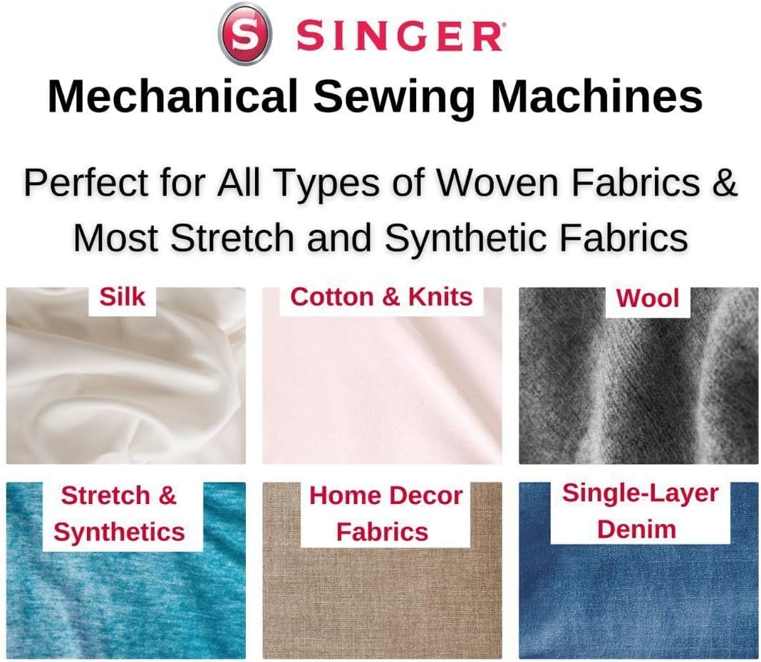 Singer M1250 Mechanical Sewing Machine with 45 Stitch Applications, and Top Drop-In Bobbin (White)