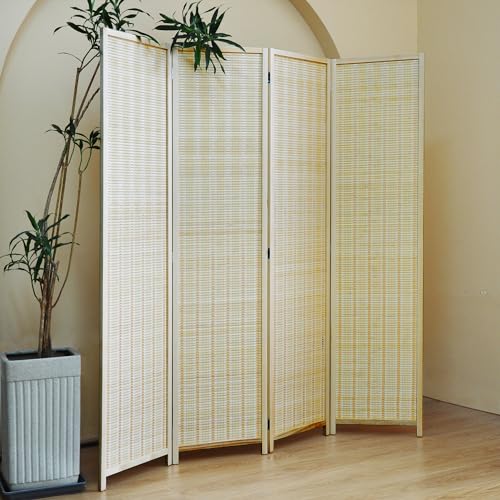 5 Panel Room Divider and Folding Screen Room Divider,Bamboo Room Divider Screen for Room Separation,67" H x 76.75" W