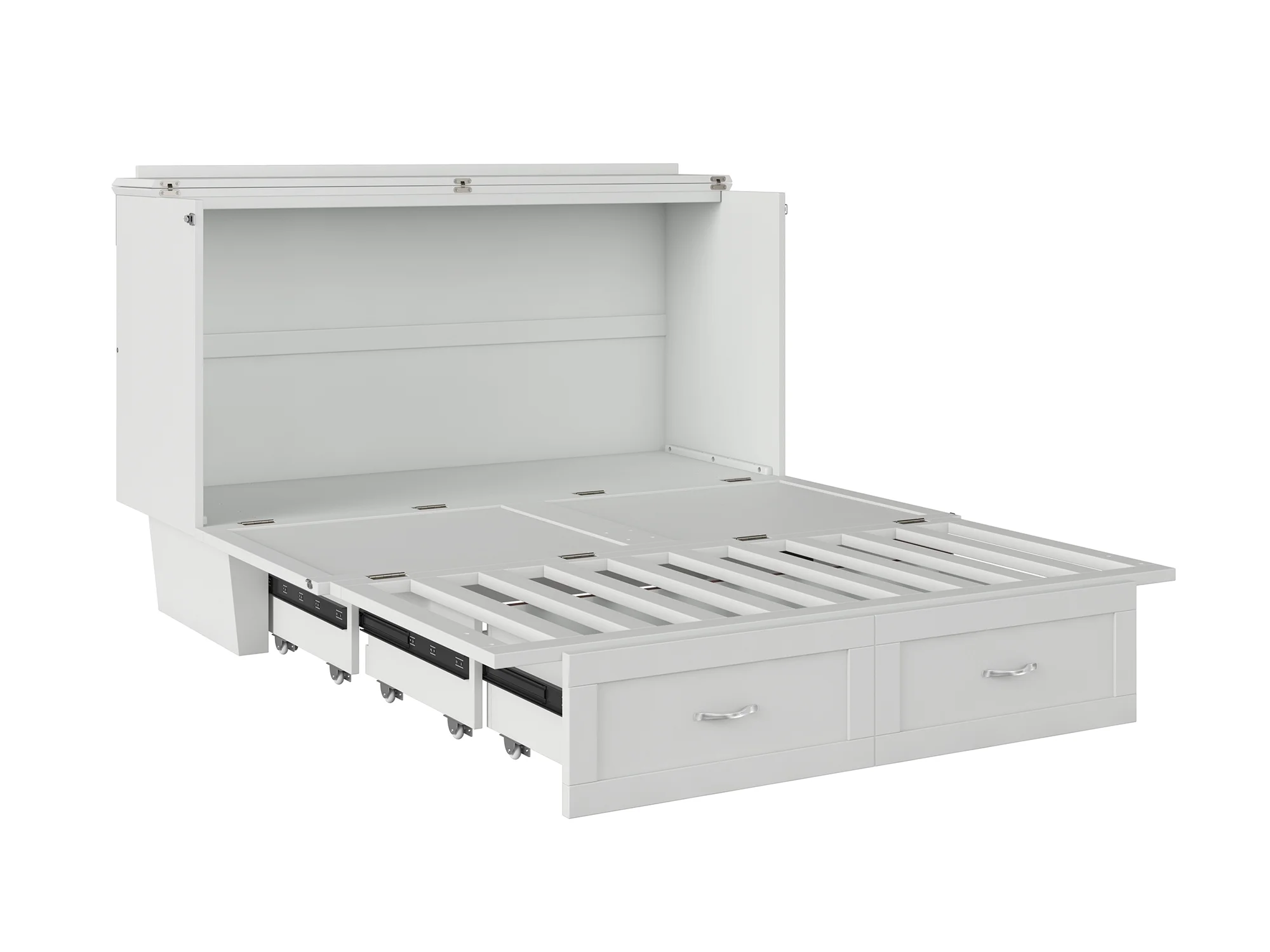 AFI Monroe Queen Solid Wood Murphy Bed Chest with Mattress, Drawer and Charger in White