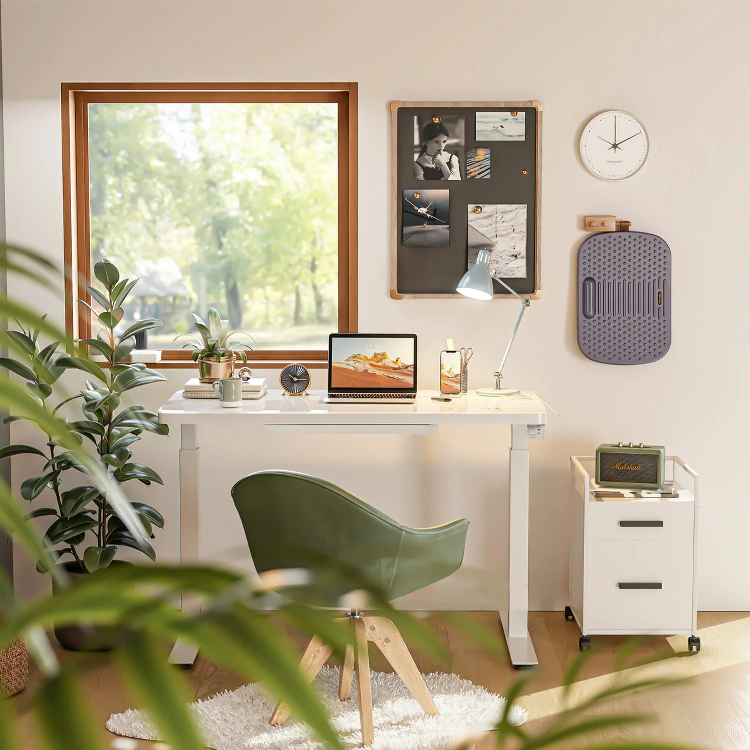 Glass Tabletop standing desk - White