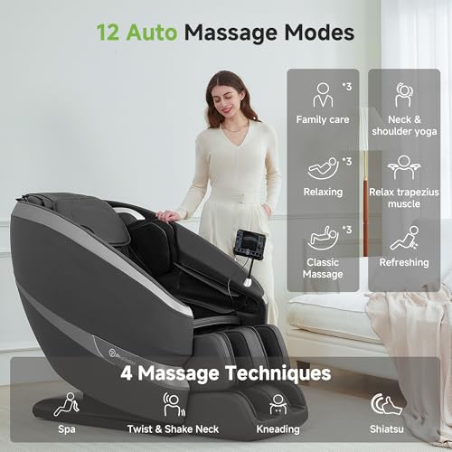Real Relax 2025 Massage Chair Full Body，Zero Gravity 18 Fixed Point Shiatsu Massage Recliner with Lower Back and Calf Heating，Neck Massage and 12 Auto Modes，Home and Office Use，FS-01 Black