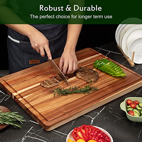 Extra Large Acacia Wood Cutting Board, 24x18 Inch Large Butcher Block Chopping Board with Handle and Juice Groove, Carving Board for Turkey, Meat, Vegetables, BBQ