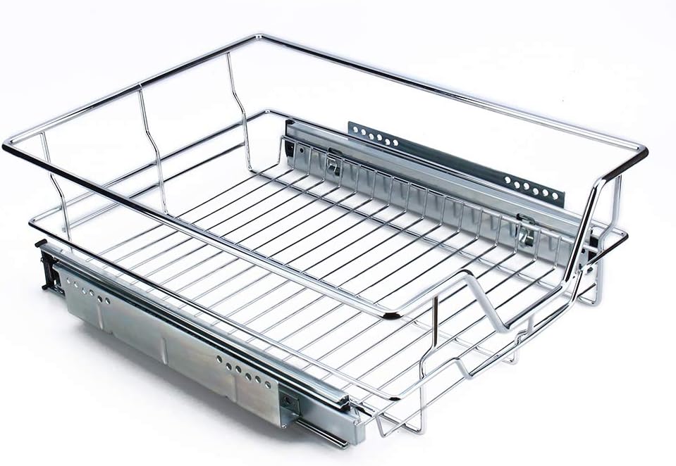 Kitchen Sliding Organizer, Cocoarm Pull Out Cabinet Shelf Sliding Drawer Organizer Chromes Wire Pots Pans Storage Basket for Kitchen Cabinet Bathroom, 12.4" Wide Fit Inside 15.7" Width Cabinet Pack of 2