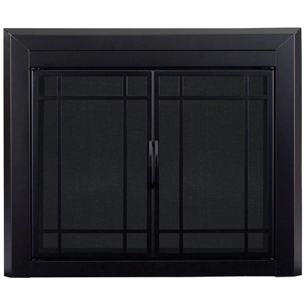 Pleasant Hearth Easton Black Fireplace Glass Firescreen Doors - Medium