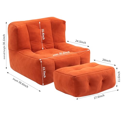 Bean Bag Chair,Microfiber Upholstered Bean Bag Couch for Adults and Kids with Footstool,Memory Foam Togo Sofa for Livingroom (White)