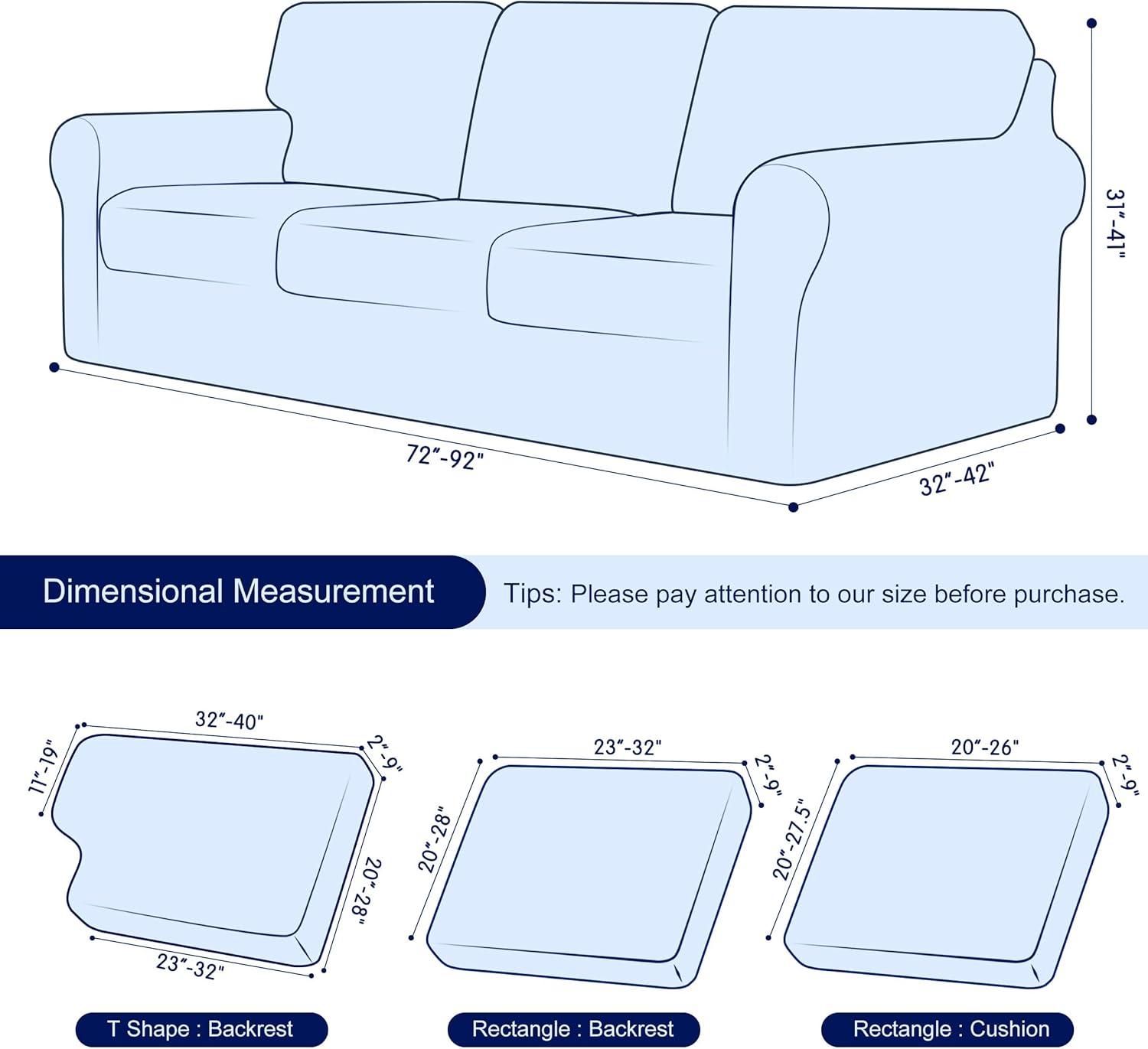 Subrtex 3 Piece Armchair Cover Bundles 7 Piece Sofa Cover Stretch Couch Slipcover with Separate Backrest Covers and Cushion Covers Slipcover Sets for Living Room（Small+Large,Ivory）