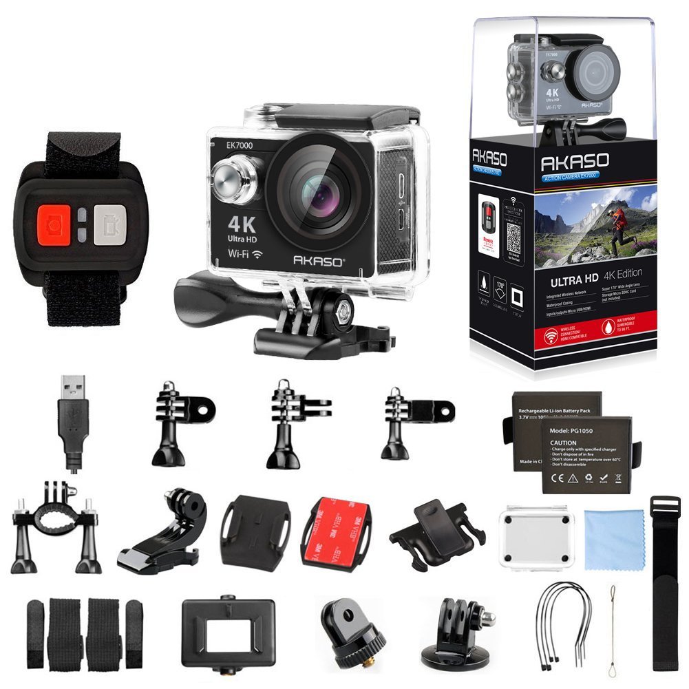 AKASO EK7000 Action Camera 4K Ultra HD 12MP Sport Camera Underwater Waterproof Cameras with Wide View Angle-Black