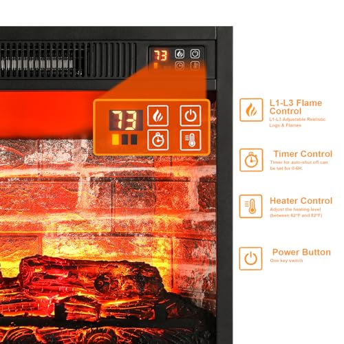 LGHM 70" Electric Fireplace with Mantel, Fireplace TV Stand for TVs Up to 80 Inch, Modern Entertainment Center with Storage, Realistic Stacked Stone Surround with Remote Control for Living Room