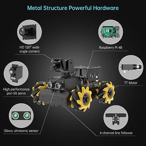 HIWONDER Raspberry Pi 4B 8GB AI Vision Robot Kit Raspberry Pi Robot Mecanum Wheels Robot Car