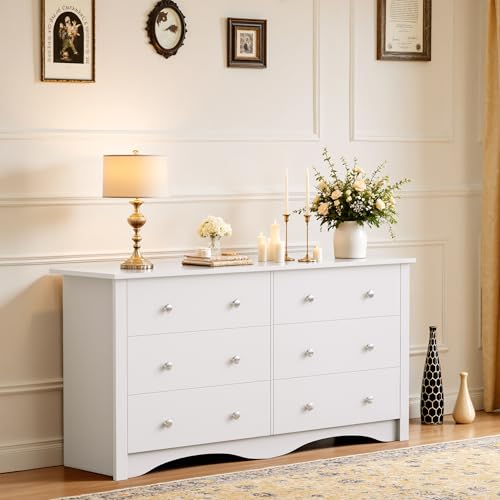 JUMMICO Dresser for Bedroom, 6 Wood Dresser Drawers, Wide Chest of Drawers, Storage Tower Unit, Modern Design for Bedroom, Living Room, Hallway, Entryway (Dark Brown)