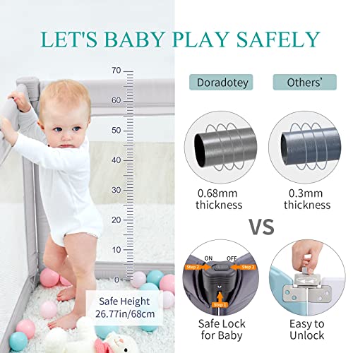 Baby Playpen Foldable 79x59 Playpen for Babies and Toddlers, Adjustable Play Pen for Toddlers 1-3 Baby Fence Baby Play Yards for Indoor & Outdoor Baby Gate Playpen with Packing Bag, Light Grey