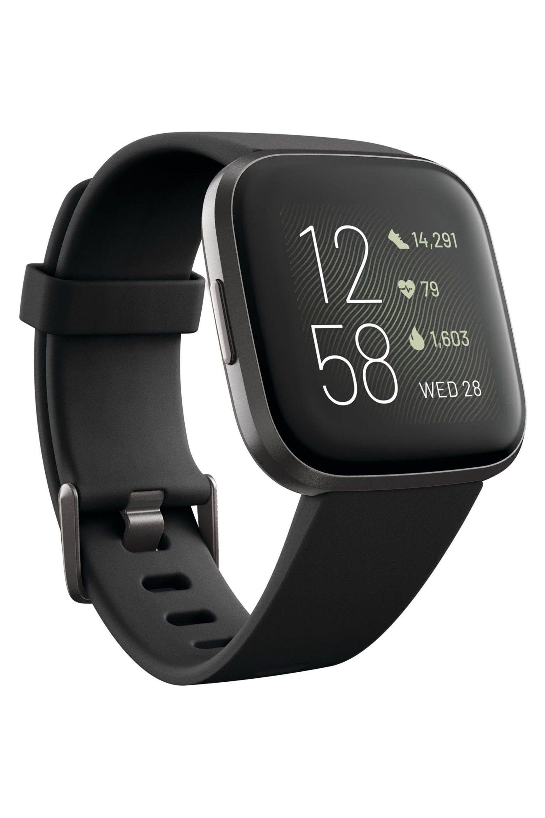 Fitbit - Versa 2 Smartwatch 40mm Aluminum - Black/Carbon with Silicone Band