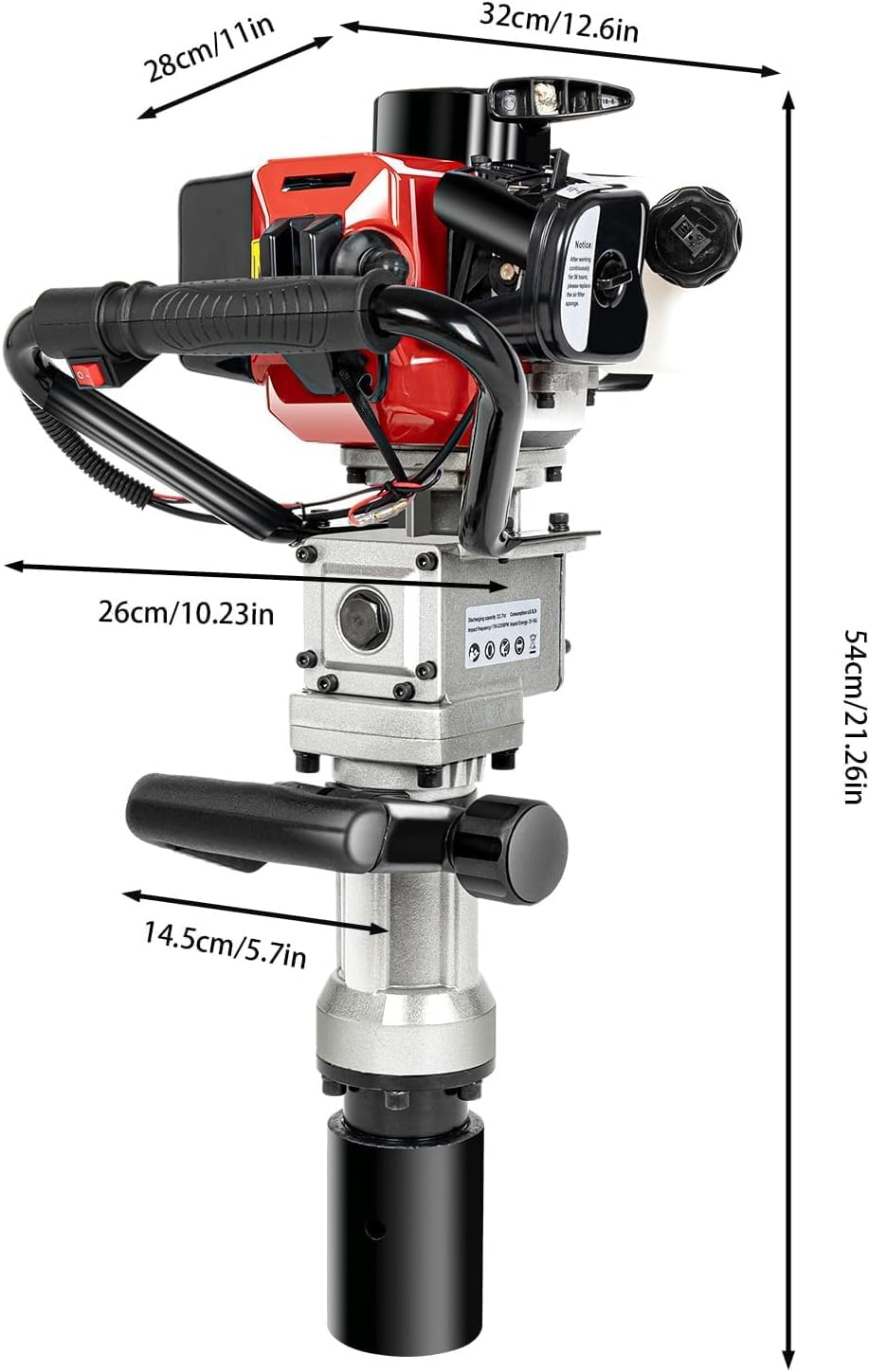 32.7CC T-Post Driver, 2-Stroke Gas Powered Farm Piling Driver, 900W Gas Powered Maximum Rotational Speed is 8500r/min, Push Pile Digger for Fence Piling Agriculture