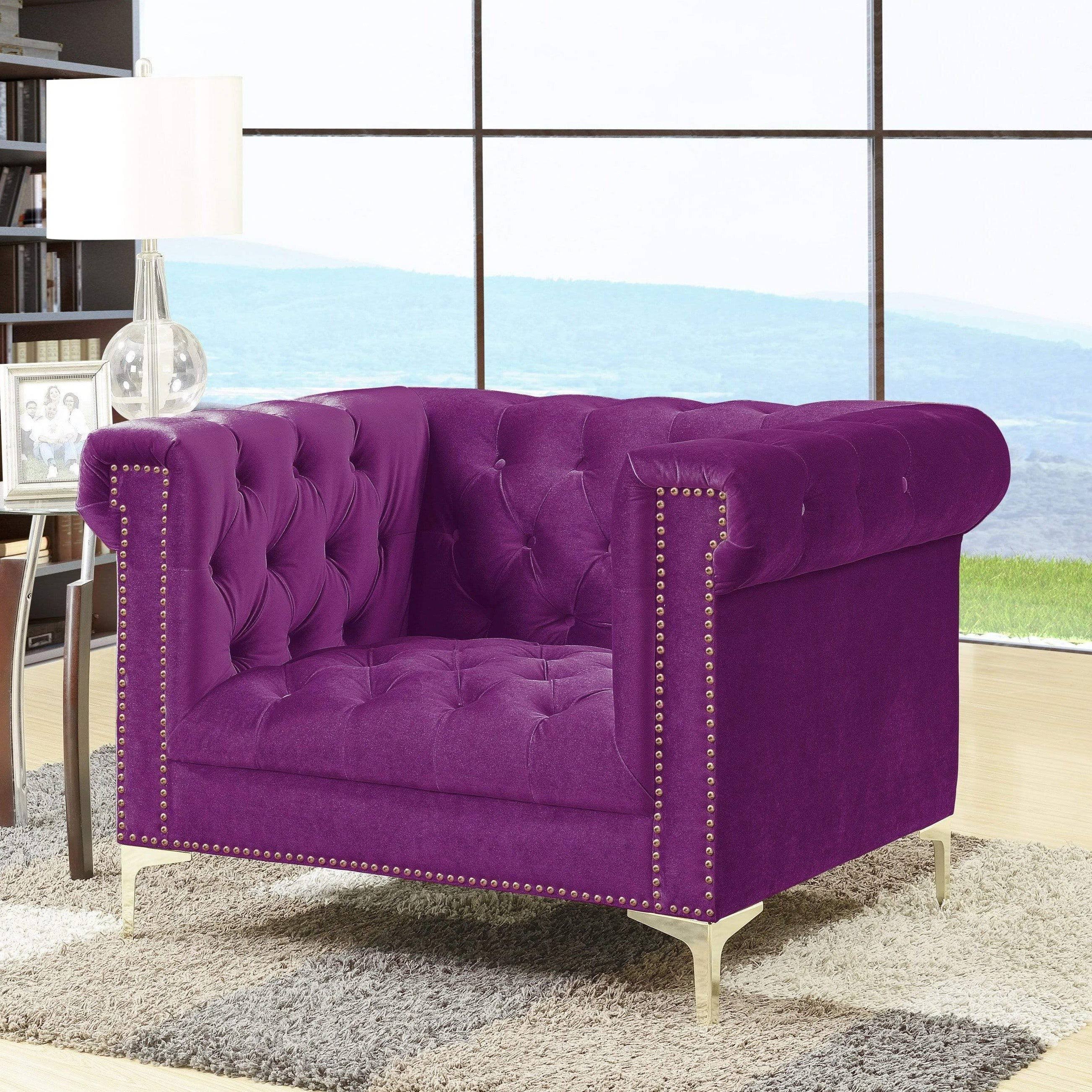 Chic Home BEA Purple Velvet Button Tufted Nailhead Club Chair