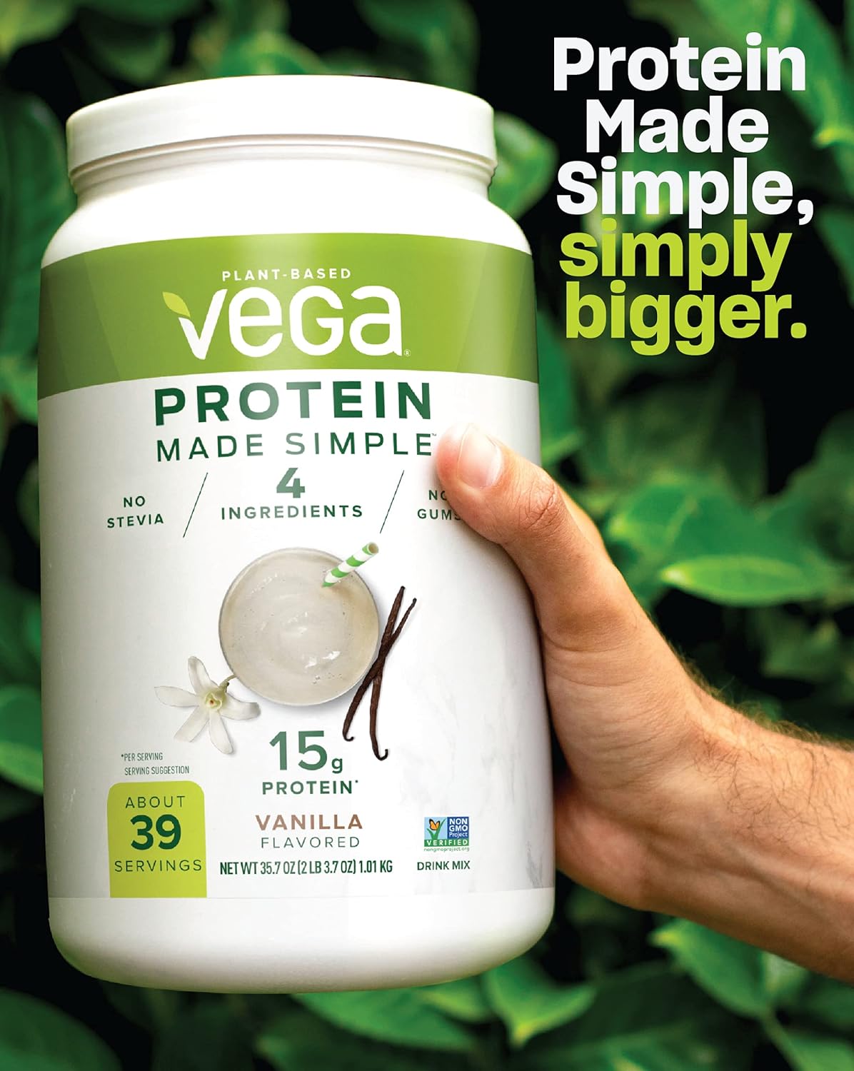 Vega Protein Made Simple, Chocolate, 38 Servings XL Tub - Plant Based Healthly Vegan Protein Powder with no Stevia, Dairy Free, Gluten Free, Vegetarian, 2.3 Pounds Pack of 2