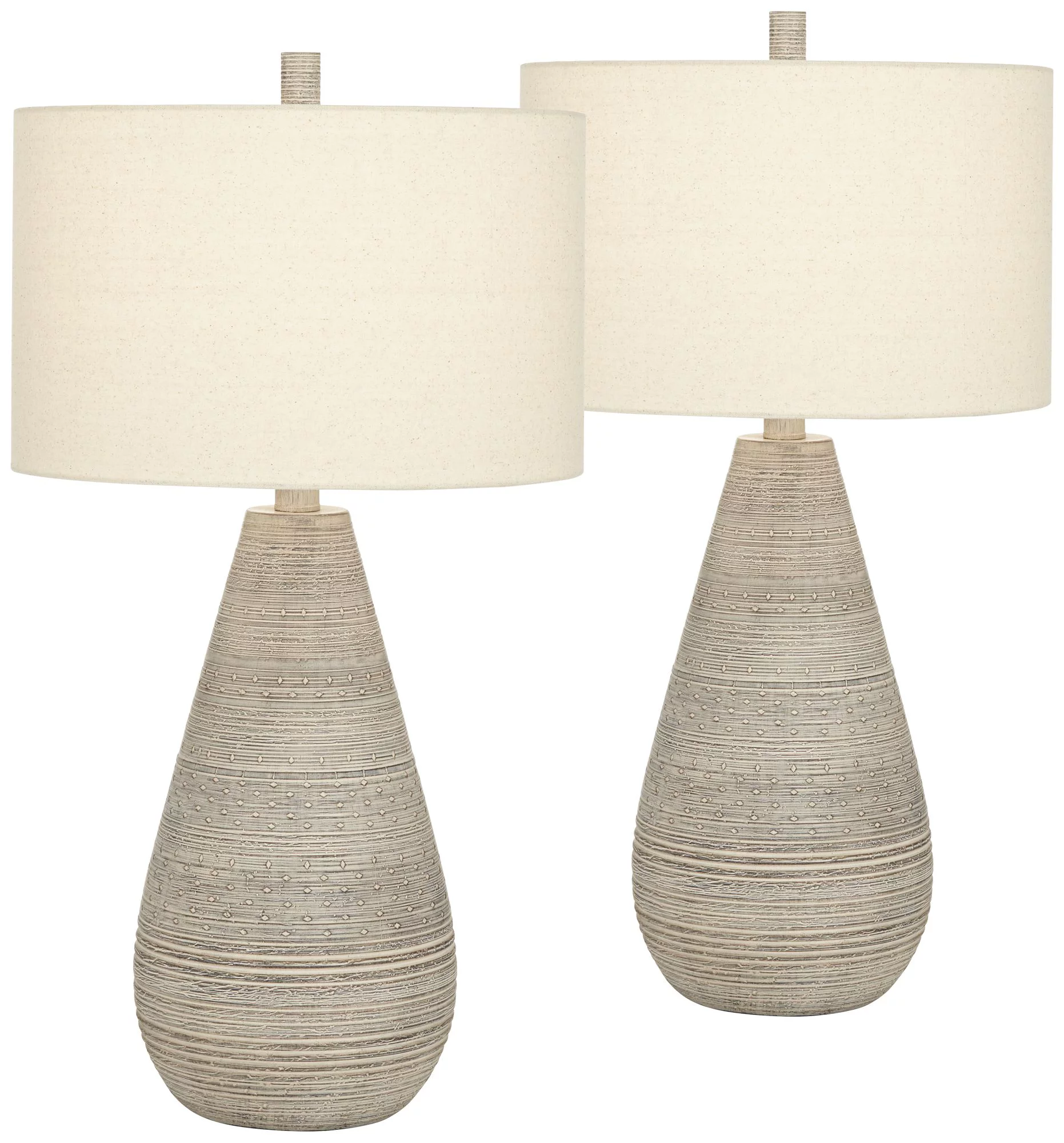 360 Lighting Rustic Country Cottage Table Lamps 30" Tall Set of 2 Natural Gray Teardrop Off White Oatmeal Drum Shade for Bedroom Living Room House