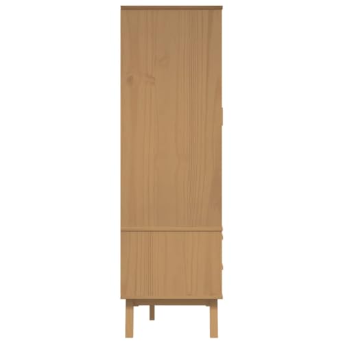 Wood Wardrobe Closet, Bedroom Armoire Closet, Solid Wood Wardrobe Armoire Closet Storage Cabinet with 2 Drawers and 1 Large Compartment, Gray and Brown 30.1"x20.9"x67.7"