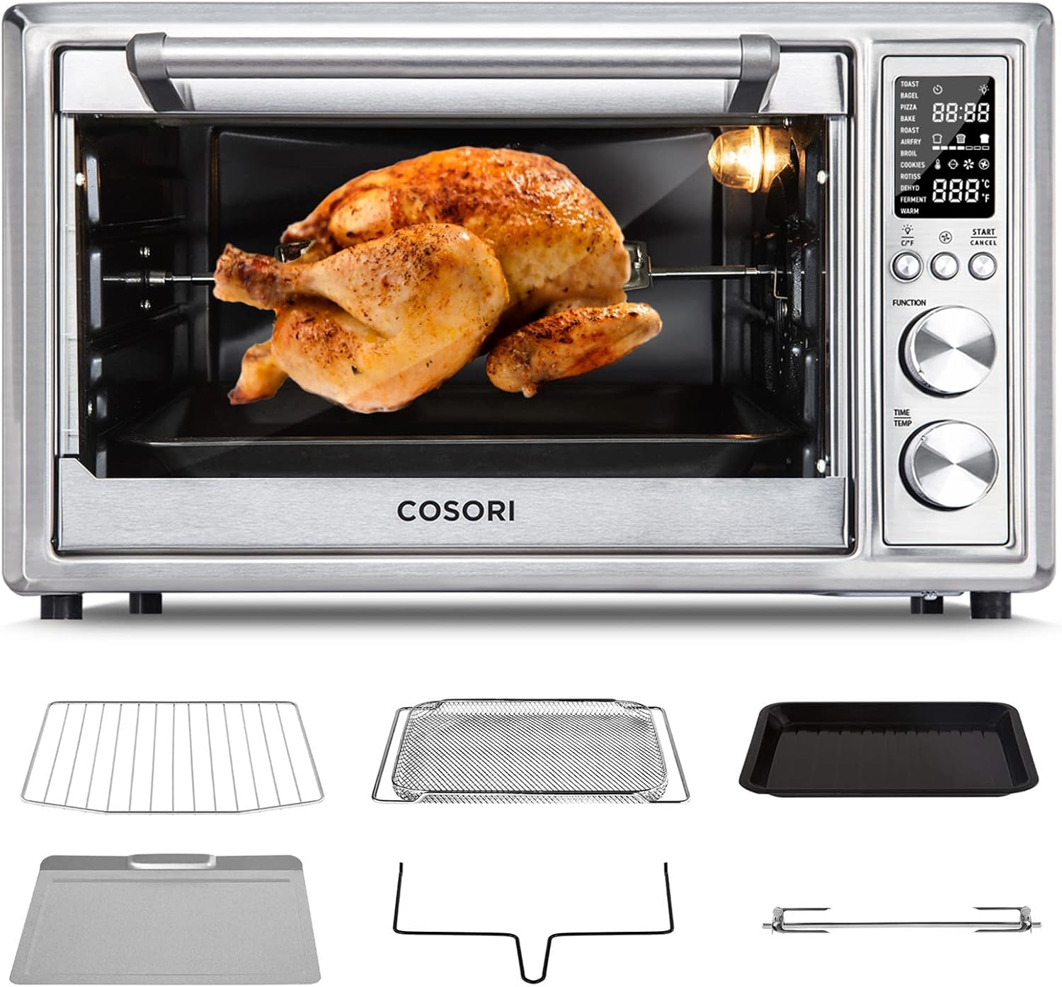 COSORI Air Fryer Toaster Oven Combo 12 Functions 30L, Christmas gift, 13" pizza Large Countertop Dehydrator & Rotisserie, Recipes & 6 Accessories Included CO130-AO, Manual-Silver