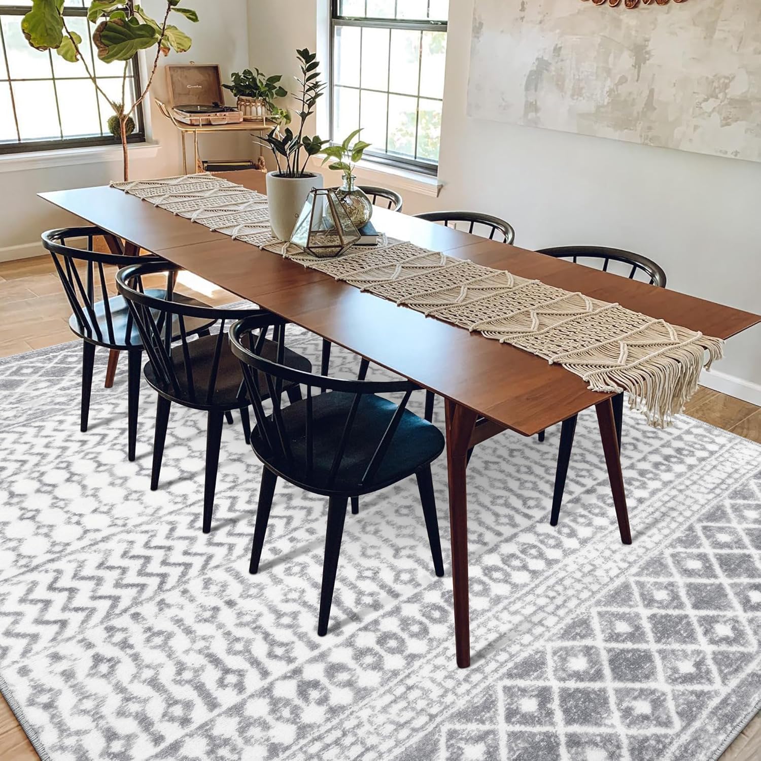 Moroccan Area Rug 8x10, Soft Non-Slip Living Room Large Rug, Low-Pile Washable Distressed Farmhouse Rug Indoor Floor Carpet for Bedroom Under Dining Table Home Office