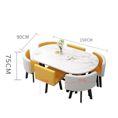 MAxba 90 * 150cm Oval Conference Dining Table and 6 Chairs Business Office Reception Table Set,PU seat surface,Wooden table top,Metal Frame (Color : Grey)