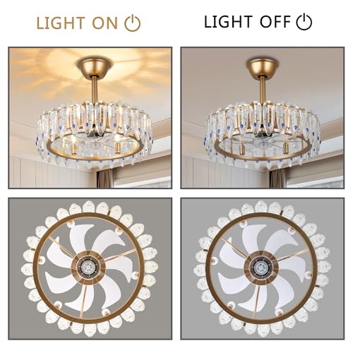 CXGLEAMING 42″ Modern Crystal Chandelier Fan with Lights Dimmable Crystal Ceiling Fans 3 Rings LED Fandelier, 6-Speed Flush Mount Ceiling Fan for Living Room Bedroom