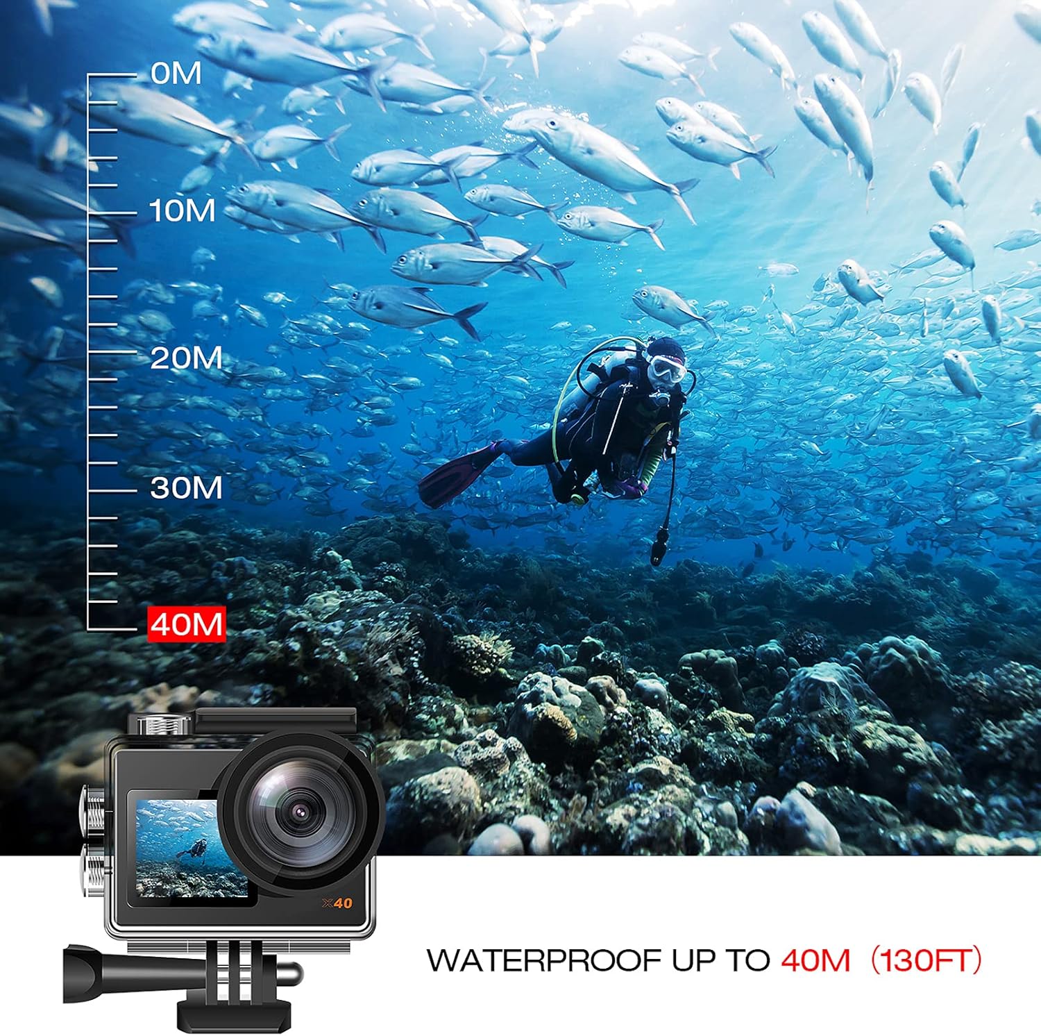 Action Camera 4K Sports Camera 20MP 40M Waterproof Underwater Camera 170°Wide Angle WiFi Ultra HD Camera with 2.4G Remote Control 2 Batteries with Mounting Accessories Kit [New Version]