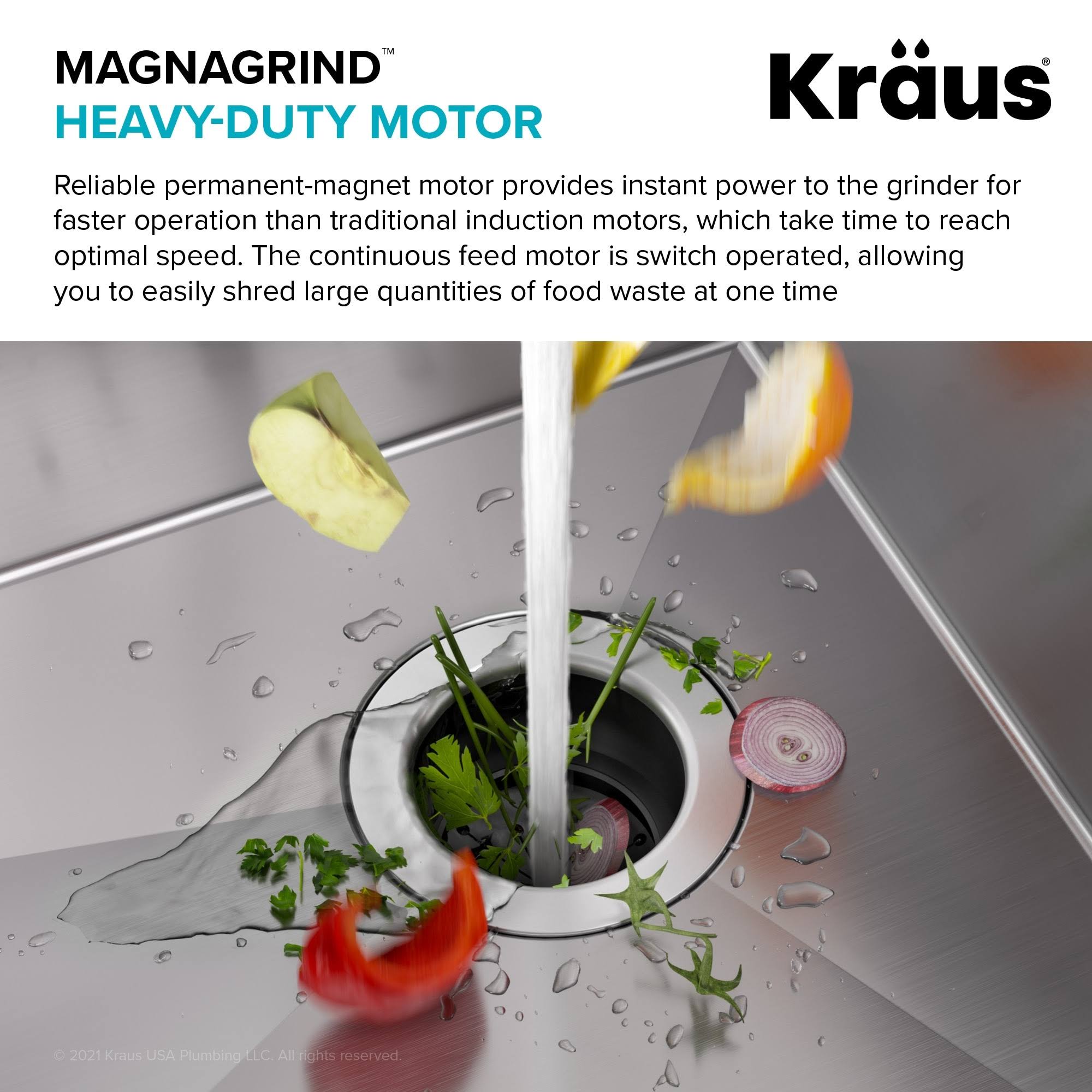 Kraus KWD100-75MBL WasteMate Continuous Feed Garbage Disposal with 0.75 HP Ultra-Quiet Motor for Kitchen Sinks