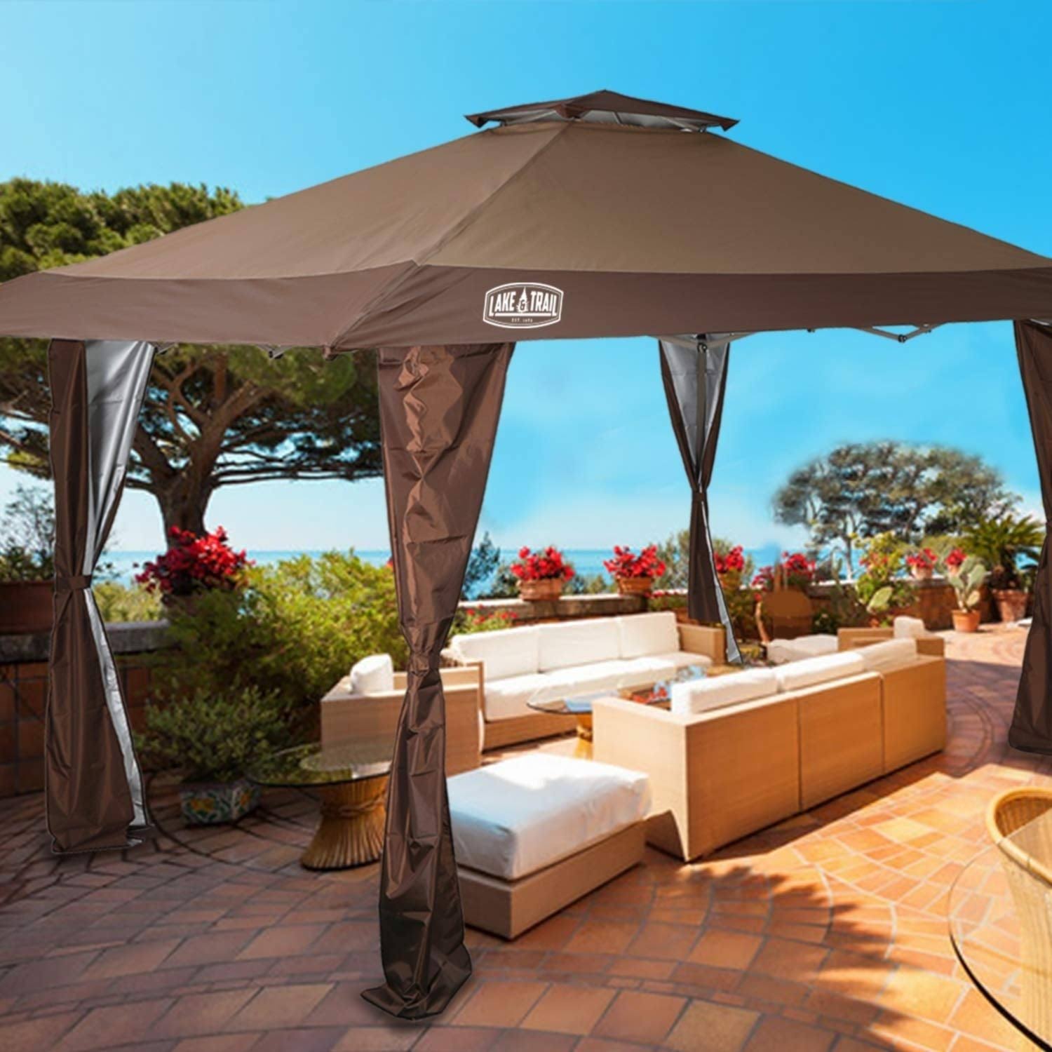 Phi Villa 13& x 13& Straight Leg Pop-Up Canopy Gazebo for Backyard, Party, 169