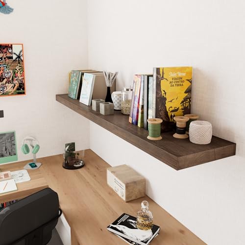12 Inch Deep Floating Shelves Wall Mounted, 48" Long Solid Wood Hanging Shelves, Live Edge Shelves with Invisible Brackets, Large Storage Display Shelf for Bathroom, Living Room, Kitchen