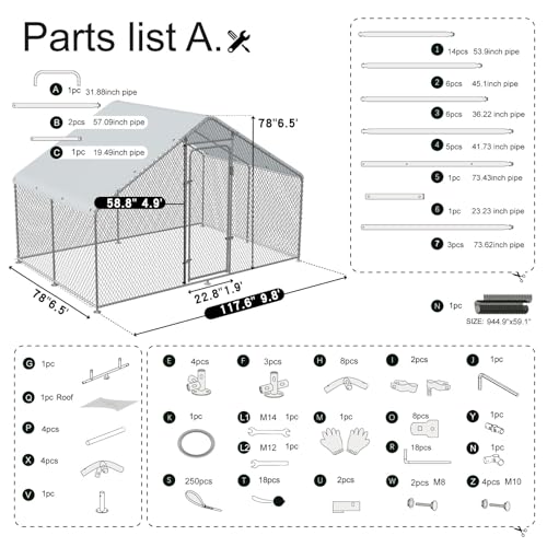 Large Metal Chicken Coop Walk-in Chicken Run with Waterproof Cover Outdoor Backyard Farm Anti-UV Spire Shaped Cage for Poultry, Ducks, and Rabbits(13.1’L x 9.8’W x 6.5’H)
