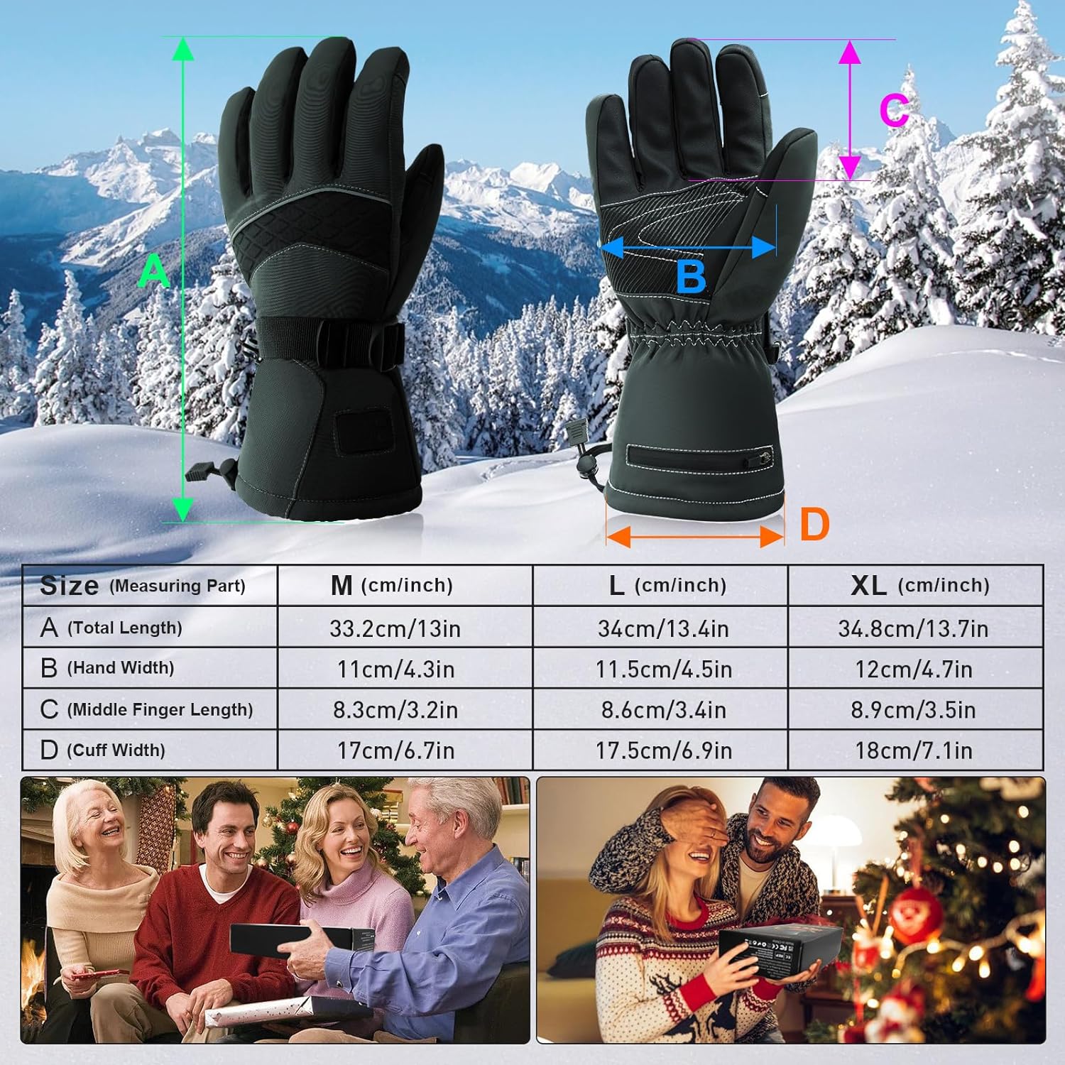 Heated Gloves,Heated Gloves for Men Women，7.4V3200 mAh Battery,Electric Gloves Heated Rechargeable, Waterproof/Windproof Heated Work Gloves, Ideal for Outdoor Work,Cycling, Skiing,Hiking