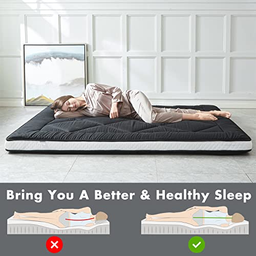 Japanese Floor Mattress Futon Mattress, Thicken Sleeping Mattress Foldable & Portable Roll up Camping Mattress, Coffee Full