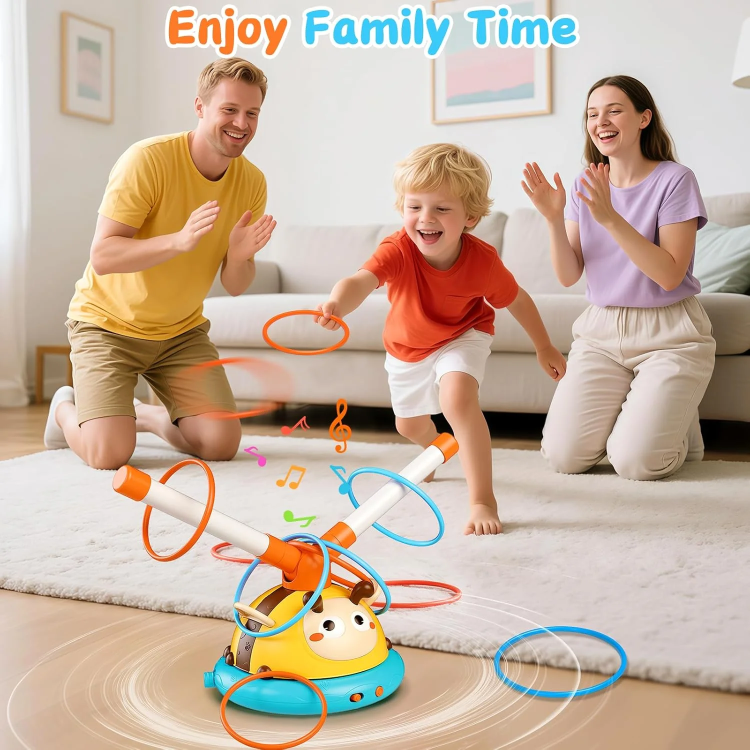 4 in 1 Outdoor Toy for Kids Ages 4-8, Jump Toy Toss Ring Baseball Game with Music, Outside Family Sports Games, Ideal Birthday, Xmas Gifts for Boys Girls Ages 3 4 5 6 7 8
