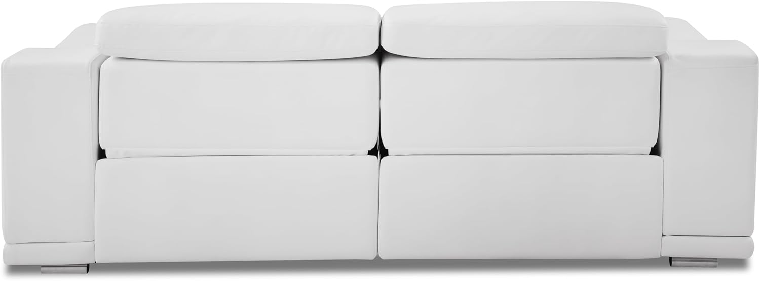 Global United 87 Inch Genuine Italian Leather Power Reclining Sofa, Top Grain Leather, Kiln-Dried Hardwood Frame, Stainless Steel Chrome Legs, White