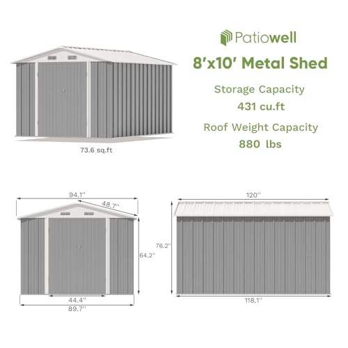 Patiowell 3 x 3 FT Outdoor Storage Shed,Small Garden Tool Storage Shed with Sloping Roof and Single Lockable Door, Outdoor Shed for Backyard Garden Patio Lawn, Grey