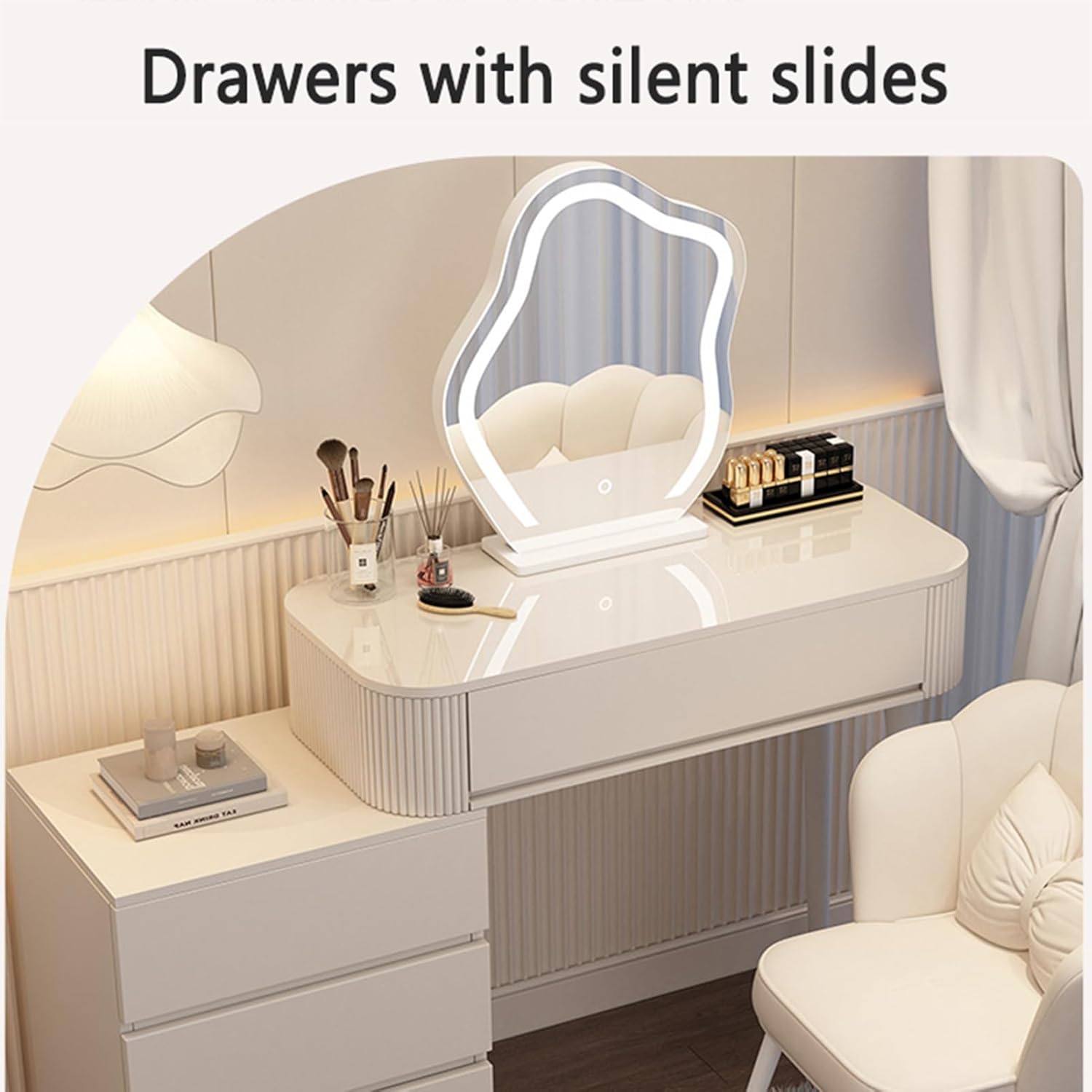 Scalable Modern Style Makeup Vanity Table with Lighted Mirror, 3 Lighting Modes Adjustable, Fashion Bedroom Large Capacity Dressing Table as for Parents Wife or Girlfriends