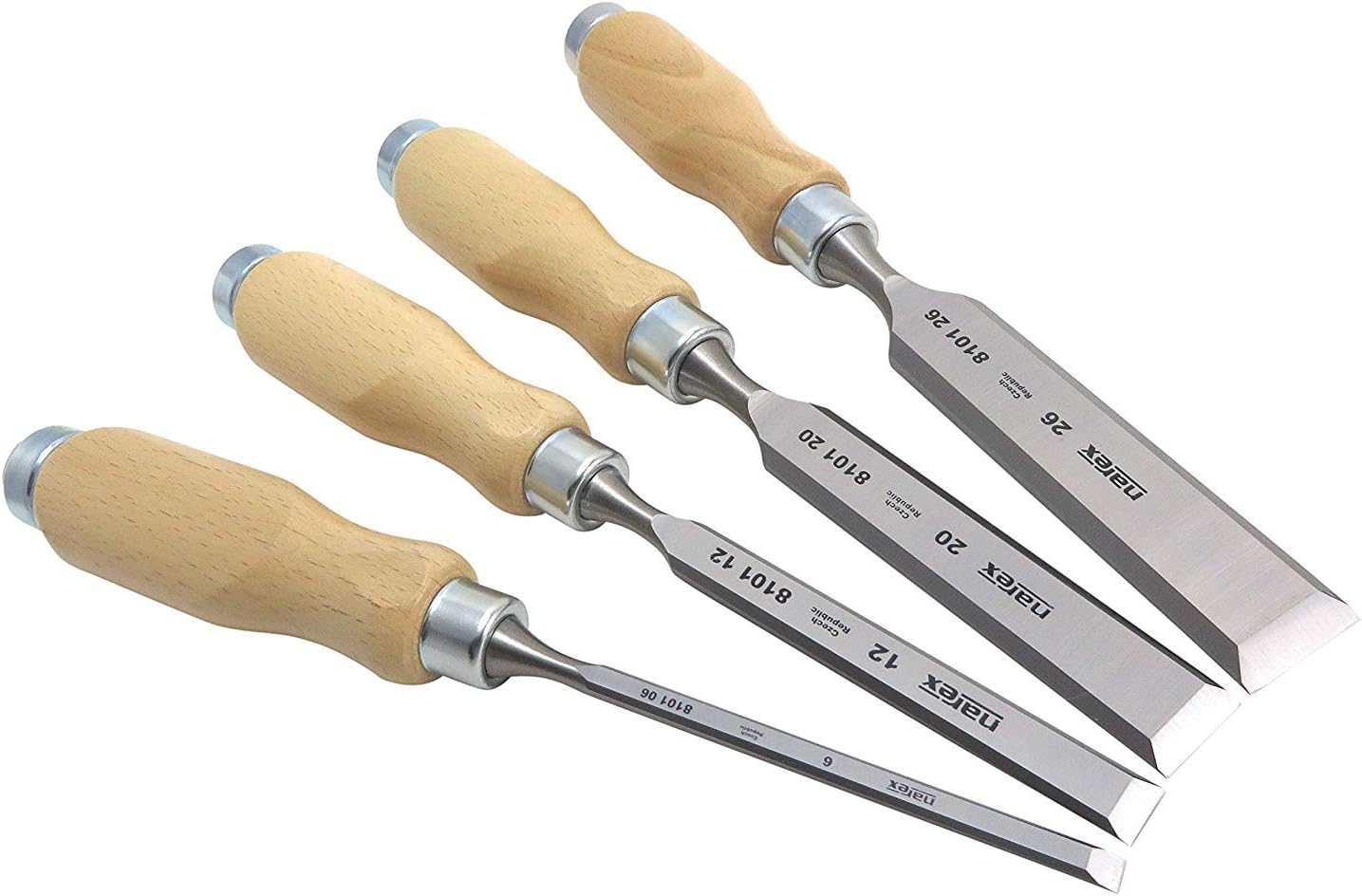 Narex (Made in Czech Republic) 4 pc set 6mm (1/4"), 12 (1/2"), 20 (3/4") , 26 (1 1/16") mm Woodworking Chisels 863010 Pack of 2