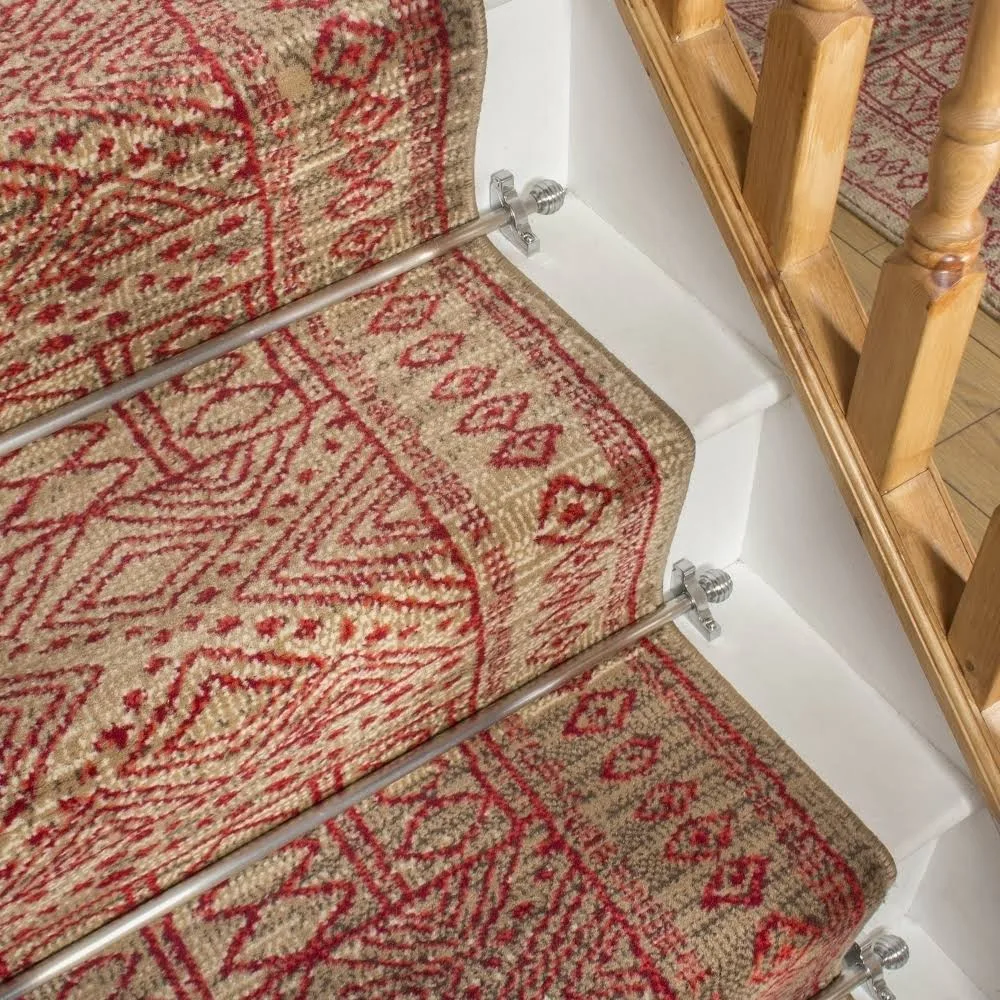 runrug USA Afrikans Taupe / Red Stair Carpet Runner Length: 3 Foot