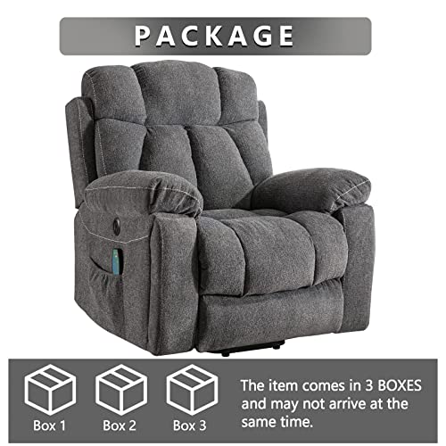 CANMOV Large Power Lift Recliner Chair with Massage and Heat for Elderly, Heavy Duty Motion Reclining Mechanism-Anti Skid Fabric Recliner Chair with 2 Concealed Cup Holders,Light Gray